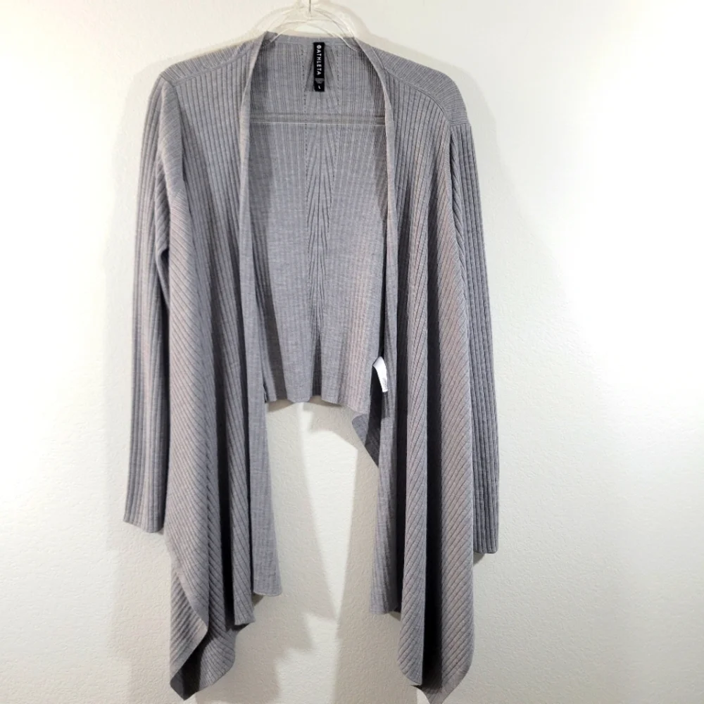 ATHLETA Solstice grey ribbed wool waterfall open front athleisure yoga cardigan